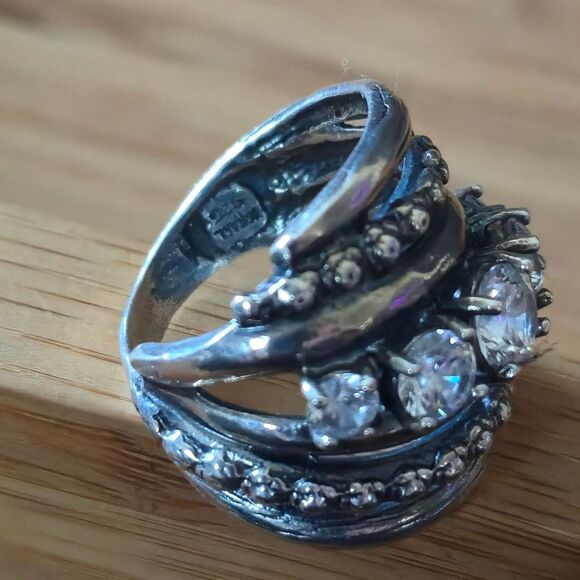 Women's sterling Silver cigar band rhinestone ring - Picture 3 of 7